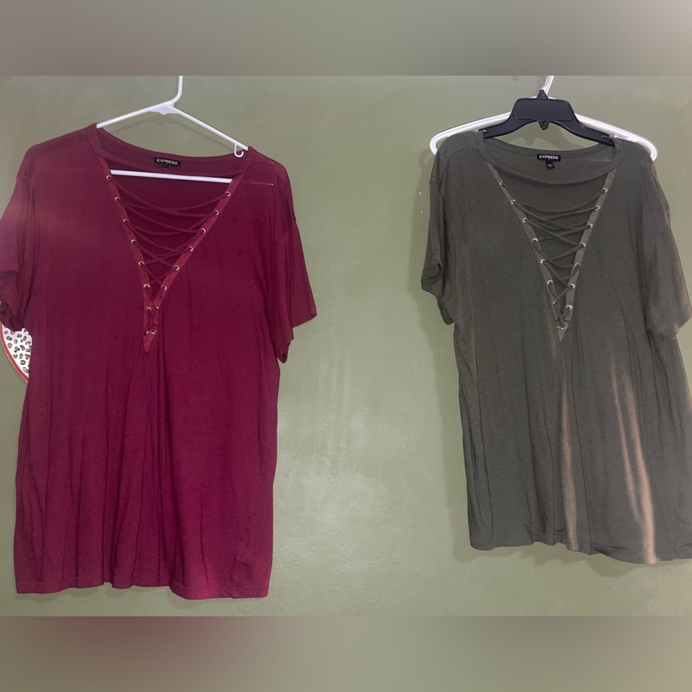 3 short sleeve tops from express, with laces in the middle